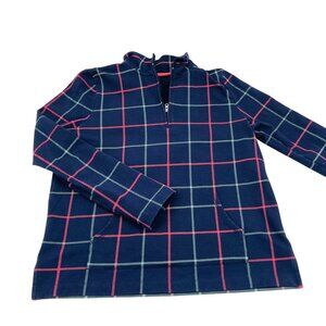 Talbots Navy Plaid Pullover Top Medium Cotton &‎ Polyester